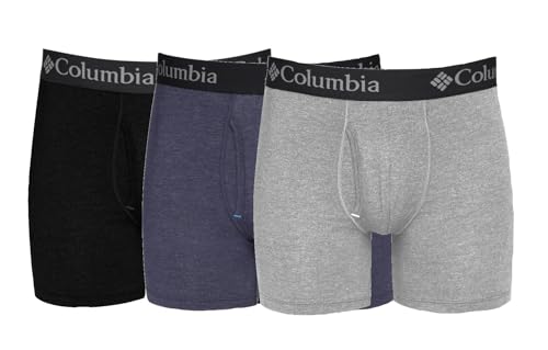 Columbia Men's Performance Cotton Stretch Boxer Brief-3 Pack, Black/Grey/Navy, 3X-Large