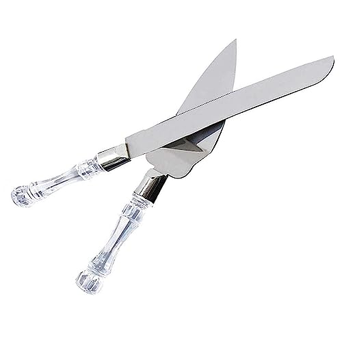 Wedding Clear Cake Cutter and Server Set with Crystal Handle Cake Cutting Set Reusable Cake Server Set Wedding Reception Tableware Supplies for Engagement Anniversary Birthday Party Gift