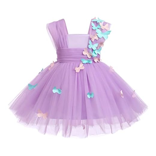 Birthday Dress for 1 Year Old Girl Toddler Butterfly Dress Baby Girls' Special Occasion Dresses Infant Flower Girl Sleeveless High Low Tulle Princess Wedding Bridesmaid Evening Ball Gown Lilac 3-4T