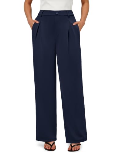 COPYLEAF Dress Pants Women Wide Leg Stretchy Work Pants High Waisted Business Casual Trousers Slacks with Pockets(Navy Blue S)