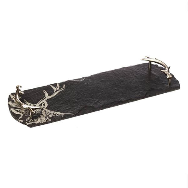 The Just Slate Company Small Stag Slate Serving Tray Gift Boxed, Gray With Silver Handles, 42 x 15 x 3 cm - Image 2