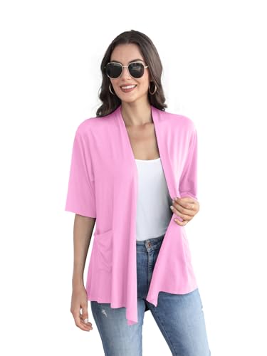Image of ADANIKI Women 2026 Summer Lightweight Cardigan, Short Sleeve Open Front Casual Trendy Womens Kimono Cover Up with Pocket