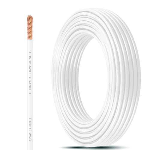 Image of THHN Wire 12 Gauge (12 AWG) 50 FT - Stranded Copper Building Wire for Panel /Control Wiring, Grounding & Lighting Circuits (Residential /Industrial), UL Listed, 600V, THWN-2, PVC /Nylon Jacket, White