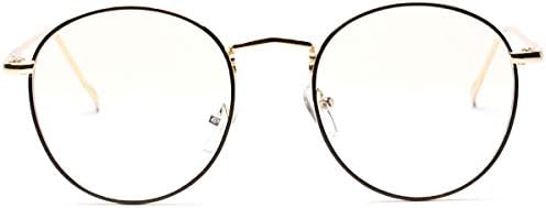 AISSWZBER Blue Light Block Women Metal Circle Non-prescription Eyeglasses