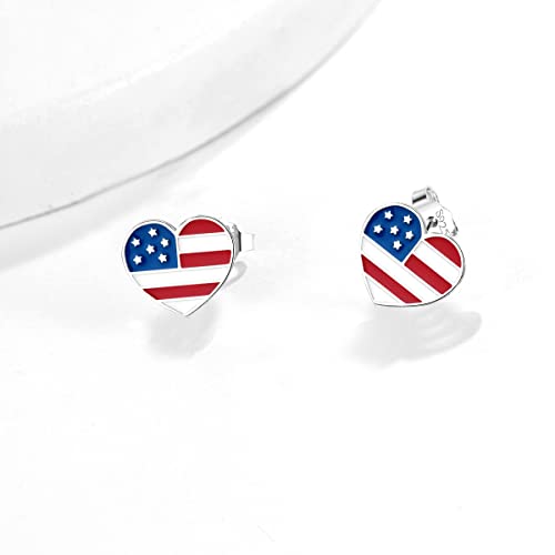 American Flag Earrings For Women 925 Sterling Silver 4Th Of July Stud Earrings Red White And Blue Heart Usa Flag Fourth Of July Independence Day Gifts For Women Girls Teens #TOP4