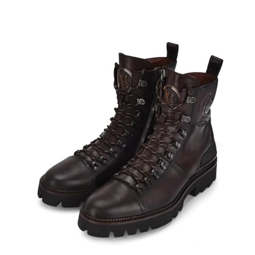 Image of FRANCO CUADRA Urban Leather Ankle Boots, Dark Brown, Lace-up with Side Zip, TPU Anti-slip Sole