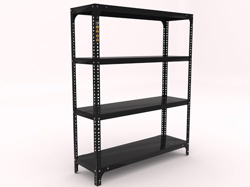 Image of Iron Metal Storage Rack for Home & Kitchen | Adjustable 4 Shelf Industrial Shelving Unit | Heavy Duty Space Saving Organizer Rack | Black | 09D x 29L x 36H Inch