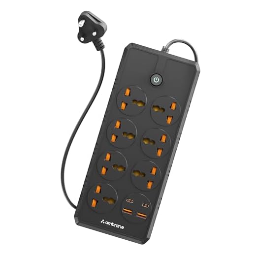 Ambrane Extension Board, 11 Ports with(2 Type C PD Ports + 7 Power Ports + 2 USB Ports) Smart Electric Surge Protector Multi Plug with 2500W, 3Mtr Cord Length, 2.1A USB Output (Smartstrip +, Black)