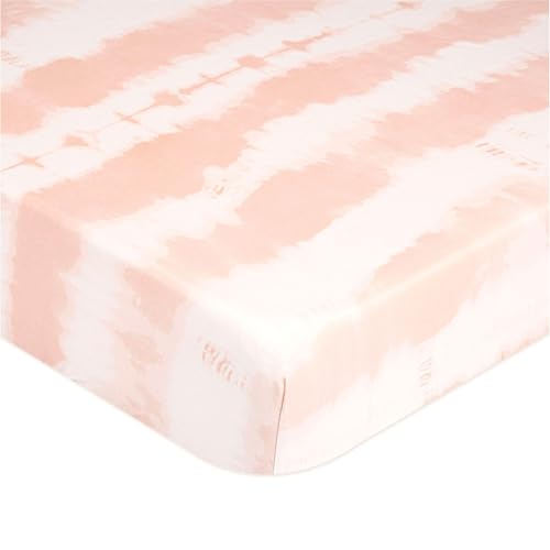 Crane Baby Soft Cotton Crib Mattress Sheet, Fitted Sheet for Cribs and Toddler Beds, Pink Tie-Dye, 28”w x 52”h x 9”d