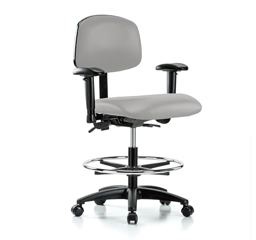 Image of Perch Multi-Task Office Chair with Adjustable Armrests and Foot Ring | Medium Bench Height 20-27 inch | Grey Vinyl