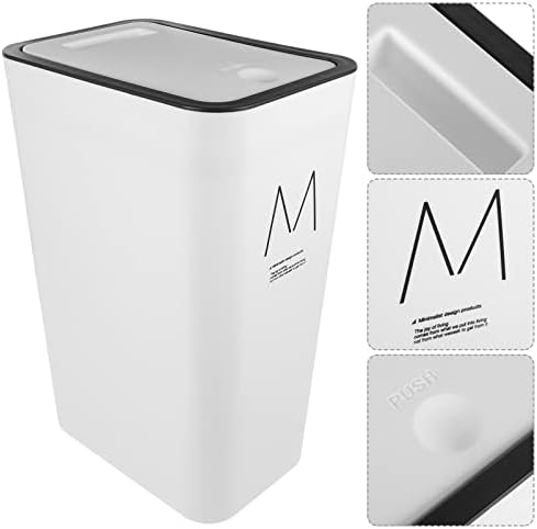 Alipis Bathroom Trash Can with Lid Garbage Can 10L Slim Trash Can Wastebasket Plastic Trash Bin for Bedroom Office Living Room Kitchen White