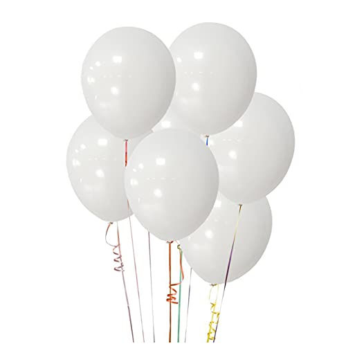 Image of ASIYUHY White Balloons 100 Pack 12 Inch White Latex Party Balloons with 2 Rolls of Ribbon Helium Balloons for Wedding Birthday Party Baby Shower Engagement Anniversary Decorations