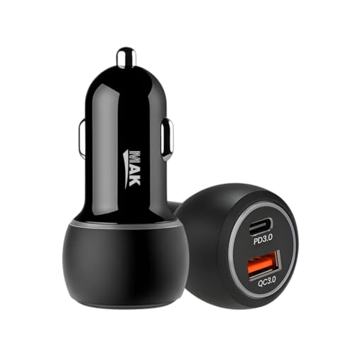 Image of MAK 80W Dual Port Fast Car Charger with Type-C & USB, LED Indicator, Metal Charging Adapter Compatible with iPhone, Samsung PD, PPS & Supports Dart, Dash, Warp, Vooc, SuperVooc 3.0 in Android (Black)
