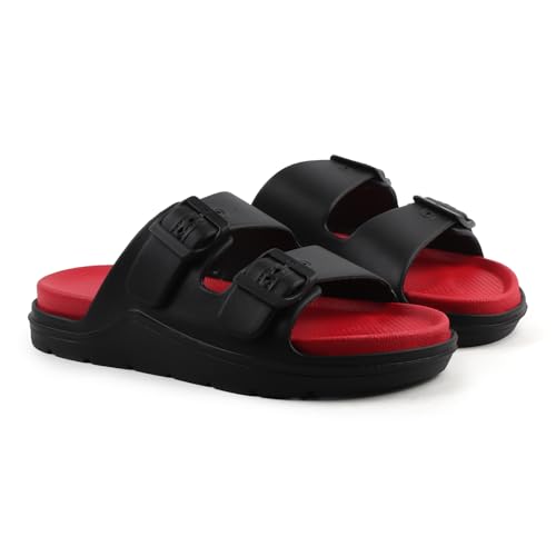 Image of Men's Double Strap EVA Slippers | Lightweight Adjustable Buckle Slides | Anti-Skid Comfortable Casual Sandals for Indoor Outdoor