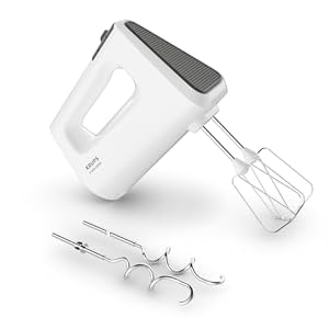 Krups 3 Mix 4000 Handmixer, 450 Watt, robustes Design, variabler Geschwindigkeitsregler, Turbo- und Auswurf-Funktion, inkl. 2 Rührbesen und 2 Knethaken, weiß/grau, GN4001