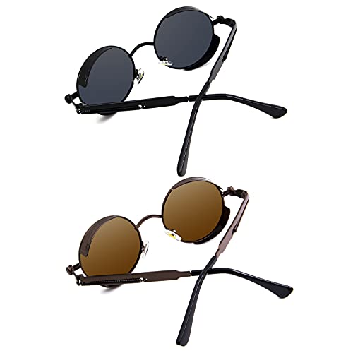 Image of RONSOU Steampunk Style Round Vintage Polarized Sunglasses Retro Eyewear UV400 Protection Matel Frame