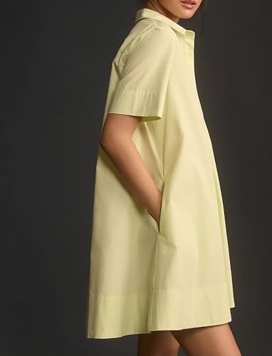 Image of Dsewpaur Short Sleeve Swing Tunic Mini Dress for Women Button Up Shirt Blouse Short Dress Summer Casual Flowy A Line Dress