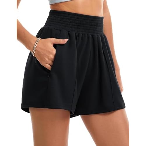 THE GYM PEOPLE Women's High Waist Sweat Shorts Ultra Soft Stretchy Lounge Running Athletic Shorts with Zipper Pockets