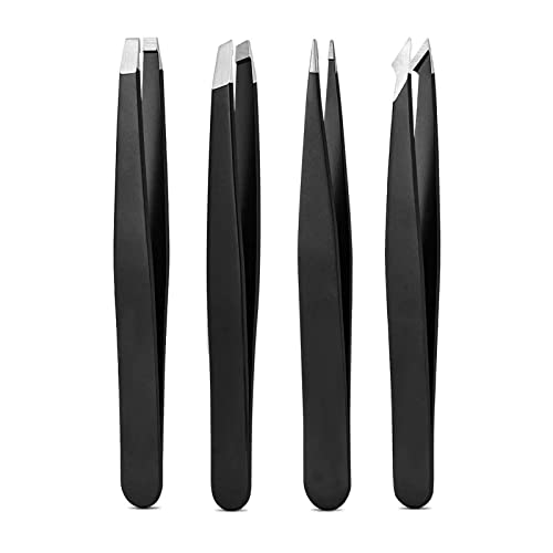 Derlaier Tweezers Set, High Precision Stainless Steel Eyebrow Tweezers for Facial Hair, Inward Growing Hair and Splinter Remover Kit, Suitable for Women and Men, Pink and Black 4-Piece Set. (Orange)