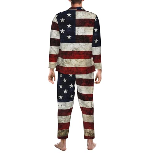 Retro Americaflag Mens Pajamas Set Button Down Sleepwear Set Long Sleeve Loungewear With Pockets2