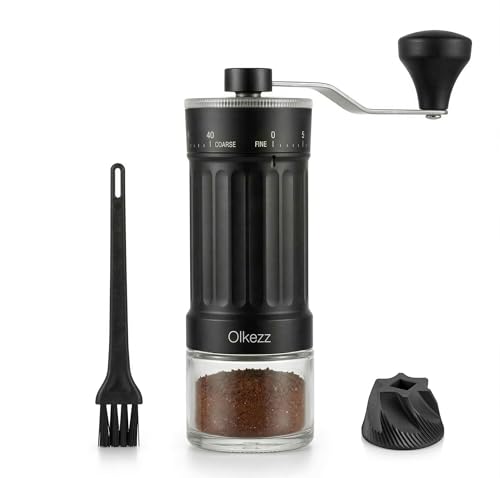 Olkezz® External Adjustable Manual Coffee Grinder, with High Precision Ceramic Contemporary Conical Burr, 40-Grade Adjustable Settings, for Aeropress, Espresso, Pour Over, French Press, Moka pots.