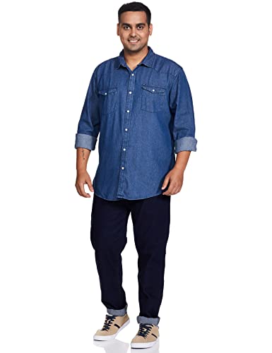 Image of Amazon Brand - INKAST Men's Slim Shirt (AZ-INK-RFS-DN-04 Mid Blue 5 4XL)