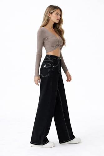 Image of ODDMONEKY Baggy Jeans for Women || Korean Jeans for Women || Wide Leg Korean High Waist Baggy Denim Pants (Wjeans-7)