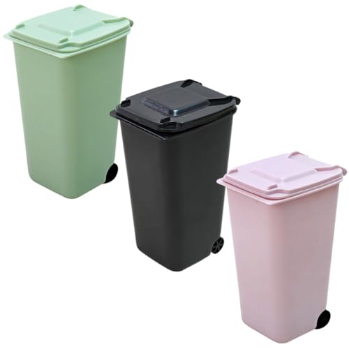 VILLFUL Juego de 3 Mini Cubos de Basura de Escritorio Tapa Multifuncionales para Oficina y Hogar Contenedores Pequeños Compactos Negro Verde y Rosa Organizadores para Papelería y