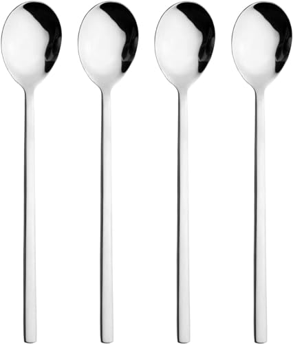 Image of 4Pcs Soup Spoons Stainless Steel Round Tablespoons, 8.26 Inch Long Handle Dinner Rice Korean Spoons Set for Home Kitchen Restaurant
