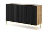AC-Deco - Cómoda Ravenna con 2 puertas + 3 cajones de madera y marco dorado, color negro y beige, 150 x 42 x 89 cm
