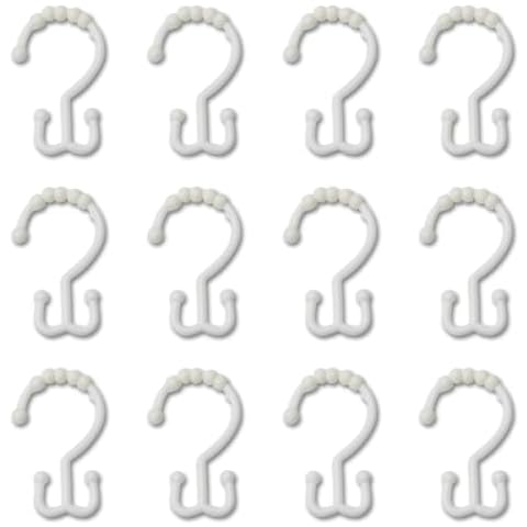 AUBOCK 12 Pcs Plastic Shower Curtain Hooks,Shower Curtain Hooks Rings, Double Shower Curtain Hooks, Shower Hooks for Shower Curtain, White Shower Curtain Hooks for Curtain&Liner Bathroom Cover