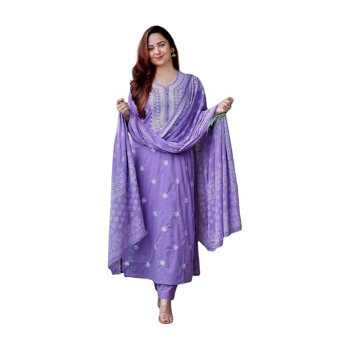 Image of Shiv Textiles Cotton Blend Solid Regular Kurta Sets for Women (JDA-EVA-Purple-XL