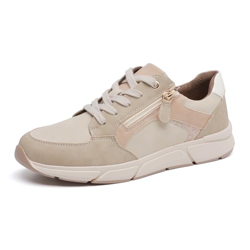 Image of KLKLM Casual Women's Shoes Fashion Sneakers with Zipper Detail Comfortable Platform Walking Shoes for Daily Wear & Street Style Brown 38