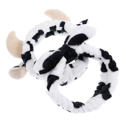 Outanaya 2個牛柄 ヘッドバンド 洗顔用 リボン付き メイクアップ や お風呂 時の髪留めに 女性 女の子向け ヘアアクセサリー