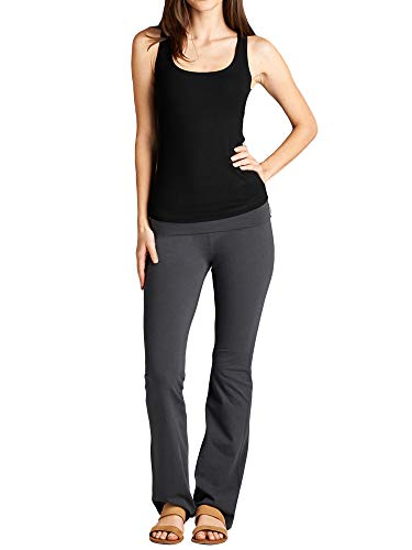 Women & Juniors Active Workout Fitness Stretch Comfy Lounge Flare Fit Yoga Pants Charcoal