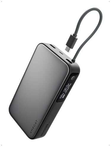 AMEGAT Portable Charger 20000mAh, 100W PD Fast Charging Power Bank with Built-in USB C Cable Smart Digital Display Laptop Battery Pack for MacBook, iPad, iPhone, Samsung, Steam Deck and More