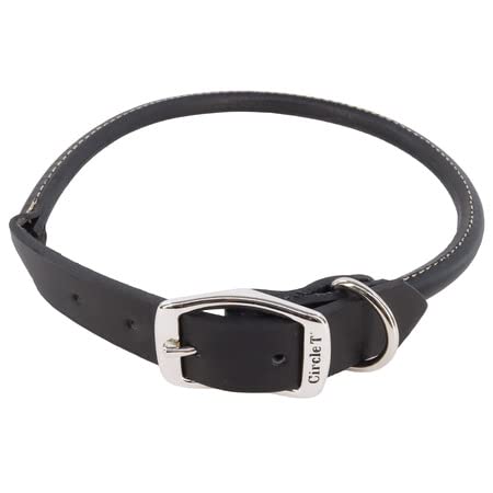 Coastal Pet Circle T Oak Tanned Leather Round Dog Collar - Leather Collar For Small, Medium And Large Dogs - Black - 3/4" X 20" #TOP13