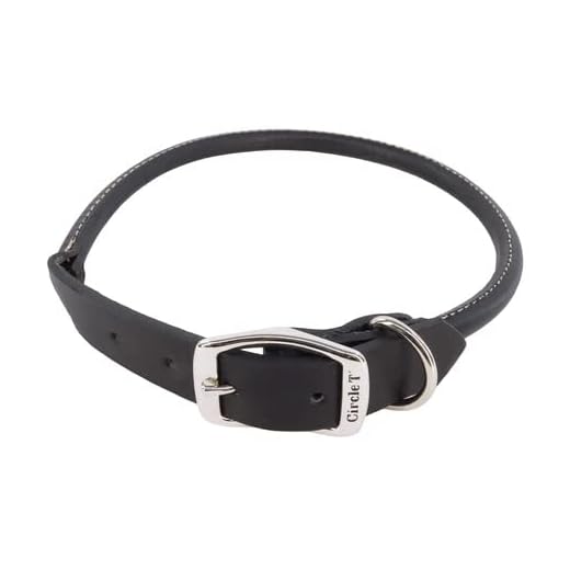 Coastal Pet Circle T Oak Tanned Leather Round Dog Collar - Leather Collar for Small, Medium and Large Dogs - Black - 3/4" x 20"