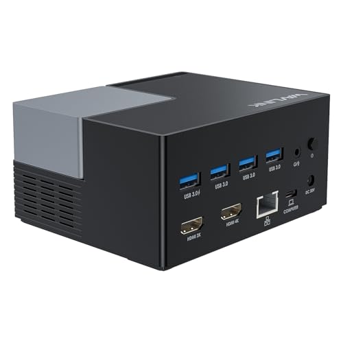 WAVLINK Docking station USB-C a due monitor e 2 porte HDMI, docking station con doppia HDMI, ingresso 130 W, 4 porte USB-A, Gigabit Ethernet, audio, compatibile con Mac/Dell/HP/Lenovo