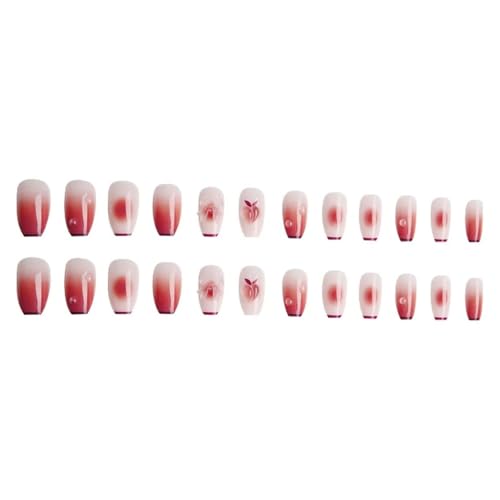24PCS-Gradient Nail Art Peach Patterns Love Bow Changes Colour With