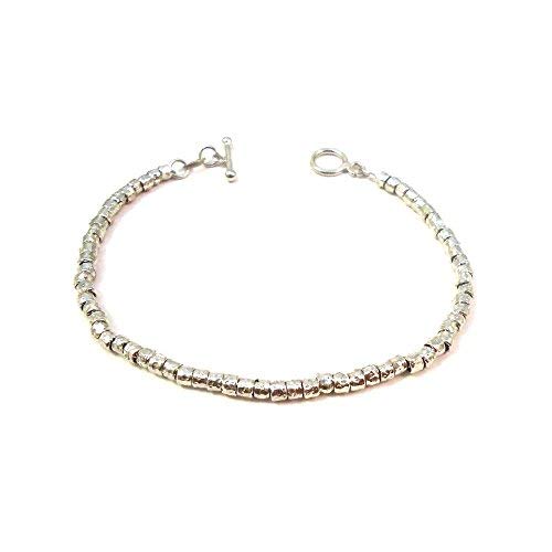 Lunghezza: 19 cm Bracciale da Donna con Grani in Argento Rodiato Oro Bianco