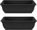 Long Rectangular Plastic Trough Planters, Black/ Trough/Windowsill Herbs Planters | Weather-Resistant, Outdoor/Indoor Balcony Patio Flower Fruits Pots | Plant Pots for Garden (2, 46CM Medium)