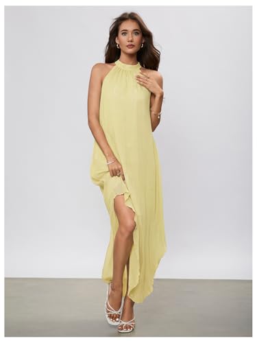 Image of Verdusa Women's Wedding Guest Dress Halter Flowy Chiffon Asymmetrical Long Summer Prom Dress