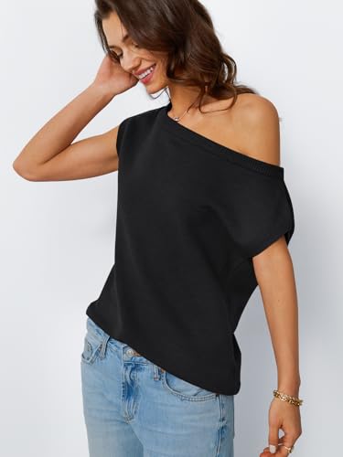 LILLUSORY Womens Summer Fashion Off The Shoulder Sweaters Vacation Trendy Going Out Tops Lightweight Knit Pullover 20253