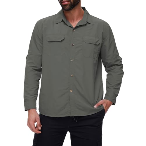 Durio Camisetas masculinas de pesca de manga comprida com proteção UV, proteção solar, secagem rápid