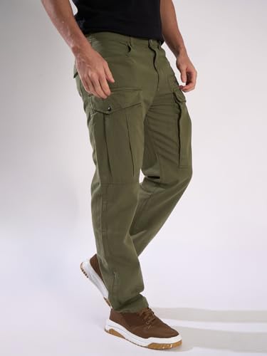 Image of INKAST Men Brown Cargo Trousers with Zip Detail