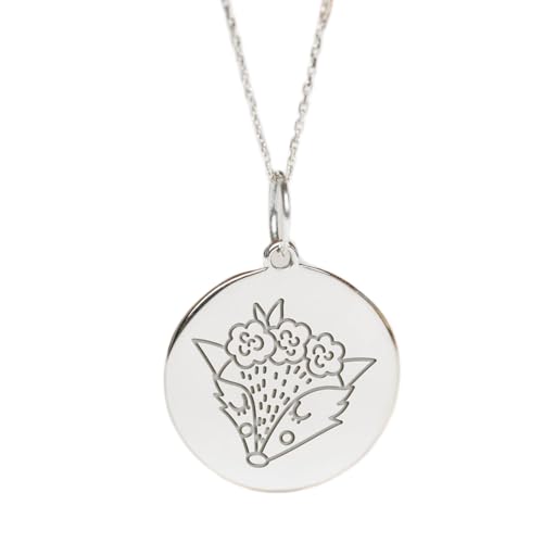 Collier pendentif renard en argent sterling 925 gravé avec chaîne élégante