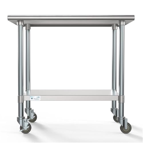 Image of KoolMore Commercial 24 inch x 36 inch Stainless Steel Work Table Wheels for Restaurant or Home Use, Under Storage Shelf for Food, Tools, Equipment, Hardware, Heavy Duty Metal Workspace (CT2436-18C), Silver