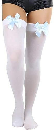 Image of ToBeInStyle Women's Opaque Long Thigh High Stockings w /Decorative Front Satin Bow