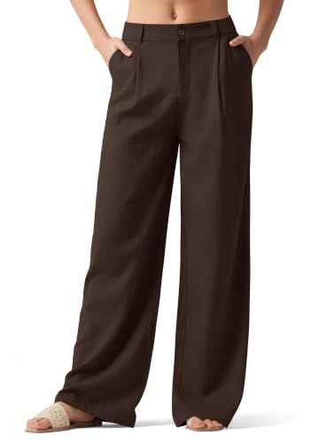 Willit Women's Linen Pants Dress Wide Leg 29' Inseam Dark Brown XL | Breathable Linen Blend, Lightweight, High Waisted, Summer Casual Slacks, Work Business Trousers with Pockets